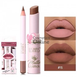 Ruj solid pentru buze 2 in1 USHAS Matte & LipLiner Cod 15A Baked Clay